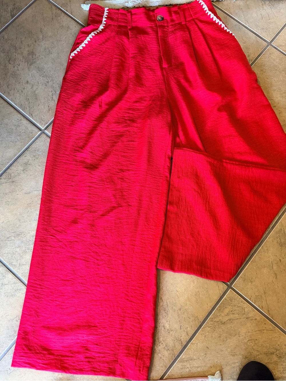 JODIFL Bright Red Wide-Leg Pants with White Trim